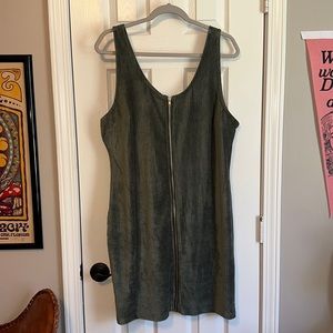 Pale Olive Green Zip Up “Velvet” Body Con Dress